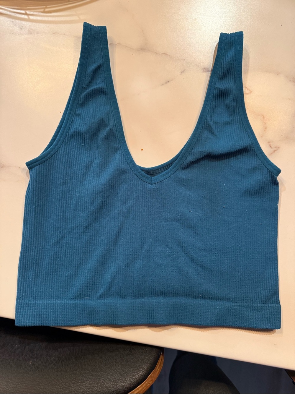 Ribbed Scoop Neck Crop Tank - Teal